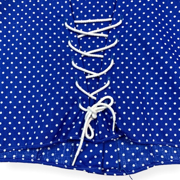 NWT Vintage Try 1 Cropped Blue White Polka-Dot Button Down Blouse Top- Medium - Picture 6 of 9